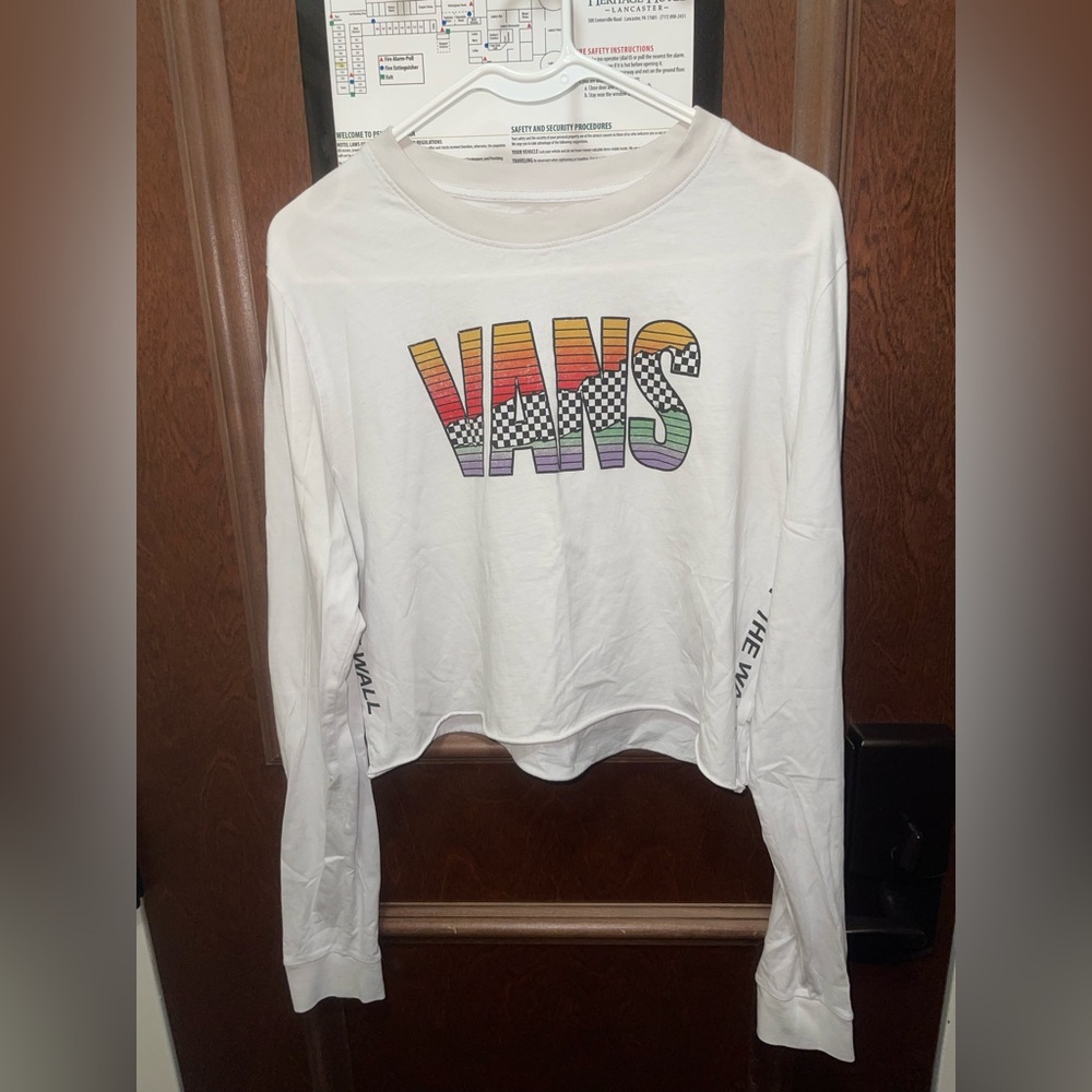 Vans White Long-Sleeve Tee with Rainbow Gradient Logo Size Large